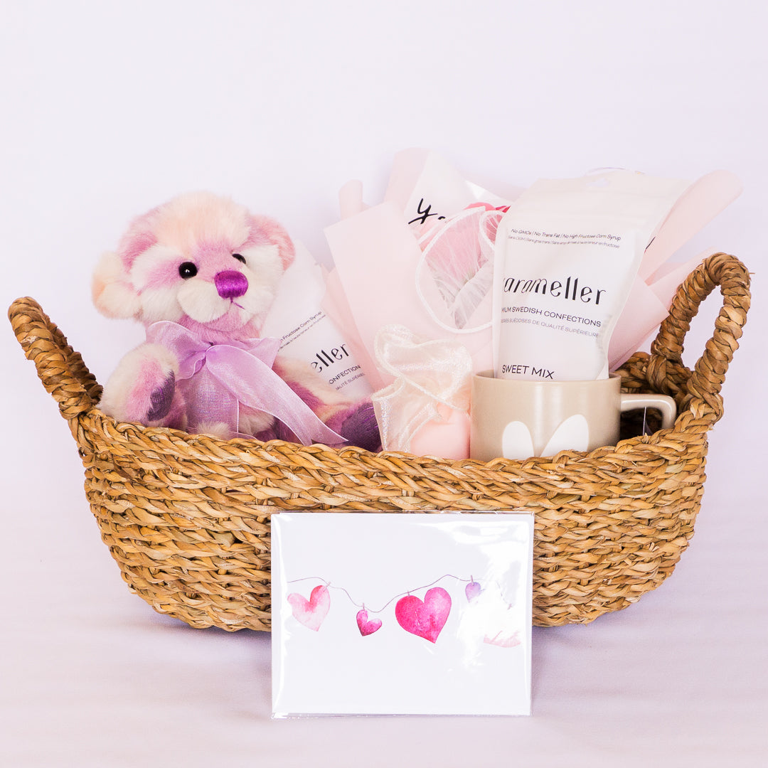 Curated teddy bear gift basket